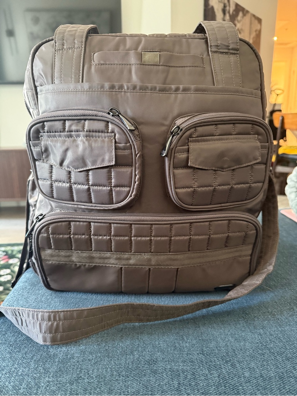 Quilted Nylon Crossbody Backpack - Brownish Green by LUG